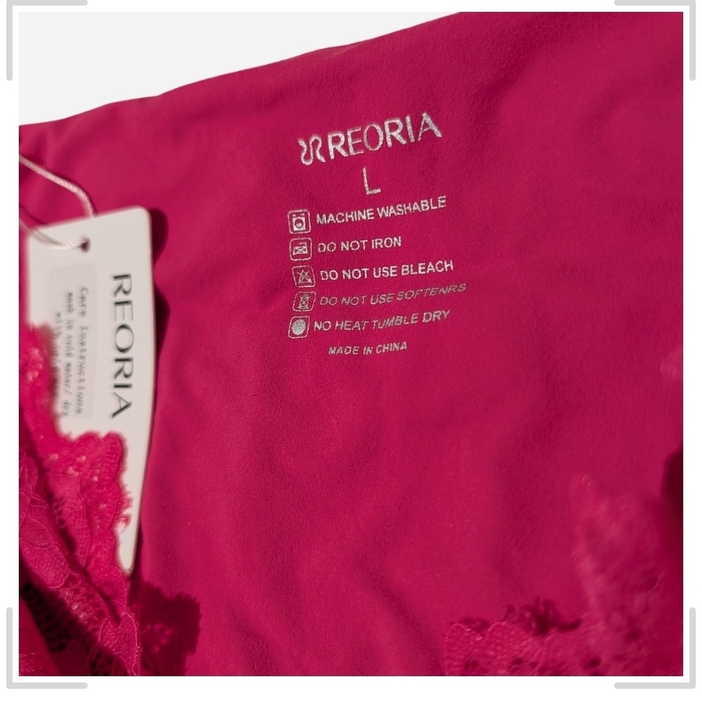 ReoRia Fuchsia Lace V-Neck Top - Picture 5 of 7